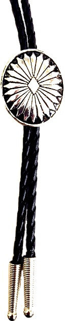 (AAAC66-1) Southwestern Silver & Black Oval Bolo Tie