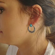 Load image into Gallery viewer, Southwestern Open Circle Earrings with Turquoise