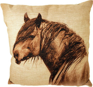 (AUJ08) "Single Stallion" Burlap Accent Pillow