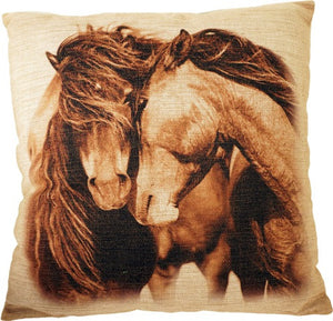 (AUJ13) "Mare & Stallion" Burlap Accent Pillow