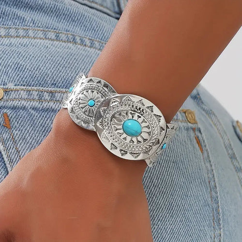 Western Silver & Turquoise Cuff Bracelet