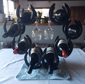 (BLA81) Genuine Horseshoe Wine and Wine Glasses Holder