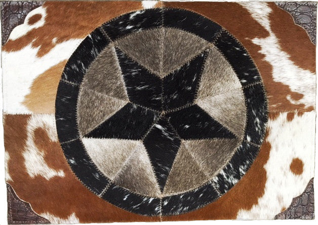 (BSHPM) Western Cowhide Star Place Mat with Tooled Leather Corner
