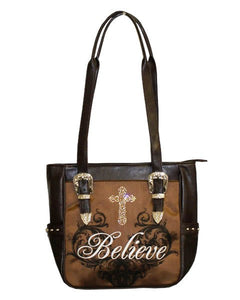 (CBHB100) Western "Believe" Cross Jacquard Handbag