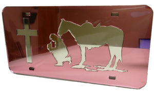 (CLD-PCGPKDK) "Praying Cowgirl" Western Mirrored License Plate Pink Dark