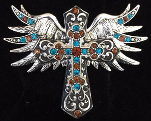 (CSC700-MCWCP) Western Multi-Colored Stone Winged Cross Pendant