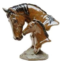 (DM-B5220036) "Mare & Foal Bust" Western Horse Sculpture