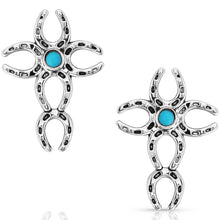 Load image into Gallery viewer, Faith Never Fails Horseshoe Cross Earrings