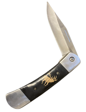 Load image into Gallery viewer, Western Black Pakawood Thumb Assist Pocket Knife with Elk Inlay