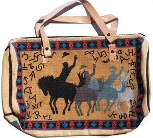 (EPHIP135L) "Bucking Horse" Western Cotton Purse with Leather Straps
