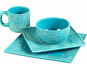 (RWSA9130) "Savannah Turquoise" Dinnerware Set - 16 pcs