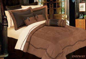(HXWS3190TN-SQ) "Embroidery Barbwire Tan" 7-Pc. Western Comforter Set Super Queen