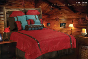 (HXWS4001R-SQ) "Cheyenne Red" Tooled Faux Leather 7-Pc. Comforter Set Queen