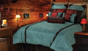 (HXWS4001TQ-SK) "Cheyenne Turquoise" Tooled Faux Leather 7-Pc. Comforter Set Super King