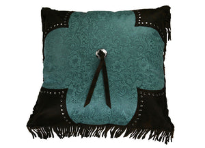 (HXWS4001P5TQ) "Calhoun" Western Turquoise Fringed Accent Pillow