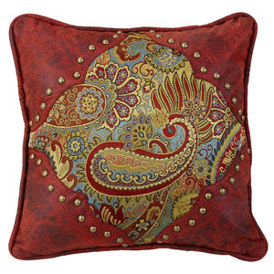 (HXWS4287P1) "San Angelo" Western Paisley & Faux Leather Decorative Pillow