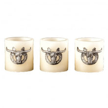 Load image into Gallery viewer, (MSCAN188) Western 3-Piece Longhorn Horseshoe Battery Operated Candle Set