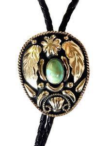 (AAAC55T) Western Silver & Black Bolo Tie With Turquoise Stone