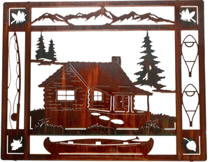 (LZCUCBNFVR24HP) "Cabin Fever" Laser-Cut Metal Wall Art in Honey Pinion Finish