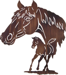 (LZRMC28W) 28" "Reflections Mare and Colt" Western Lazer Metal Wall Art