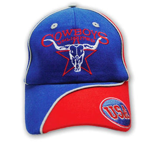 (MBHC9035) "Cowboys Unlimited" Western Cap with Skull & Star - Red, White & Blue