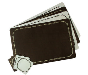 (MBHW7209) "Barbwire" Western Reversible Placemats & Coasters Set