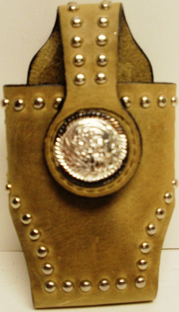 (MFW0689299-14) Western Tan Cell Phone Holder with Silver Concho for Flip Phones