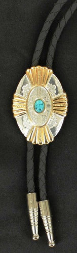 (MFW22113) Western Gold & Silver Oval Bolo with Turquoise Stone