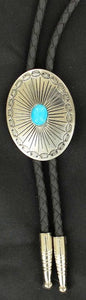 (MFW22864) Western Silver Oval Bolo with Turquoise Stone