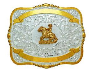 (MFW38428) Western 5" x 4" Trophy Buckle with Reiner and Free Engraving