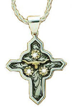 Load image into Gallery viewer, (MFW90434) Western Silver &amp; Gold Cross Necklace with Longhorn