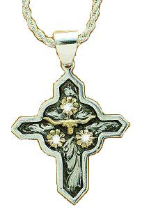 (MFW90434) Western Silver & Gold Cross Necklace with Longhorn