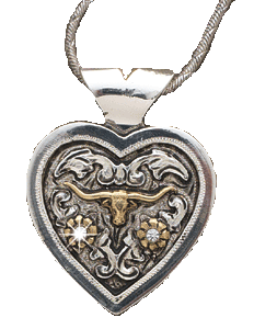 (MFW90480) Western Silver Heart Necklace with Gold Longhorn