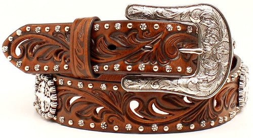 (MFWA1518602) Ladies' Western Brown Belt with Conchos & Rhinestones