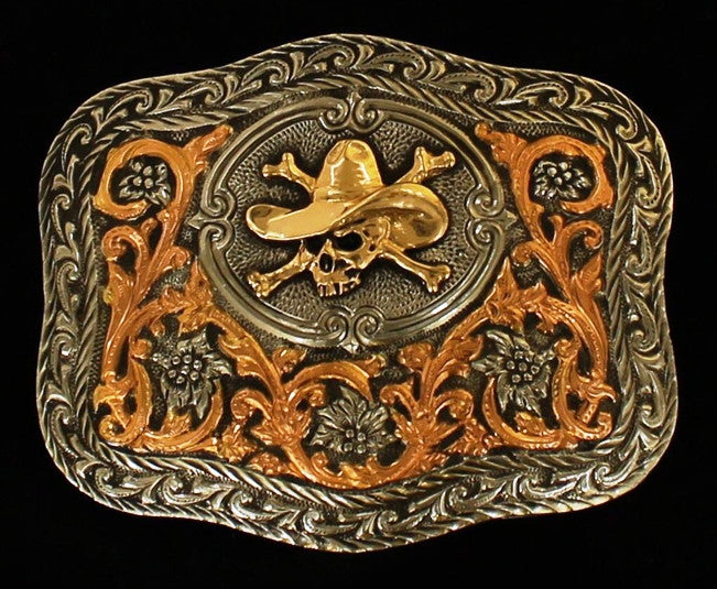 (MFWC10141) Western Cowboy Skull & Crossbones Belt Buckle