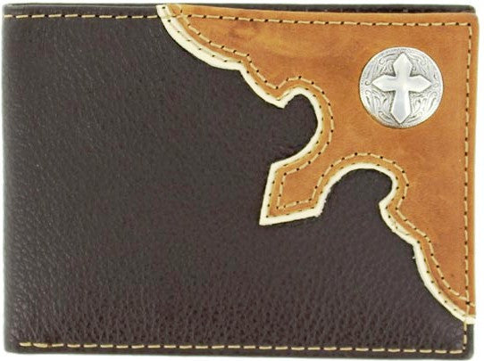 (MFWN5417601) Western 2-Toned Bi-fold Wallet with Cross Concho