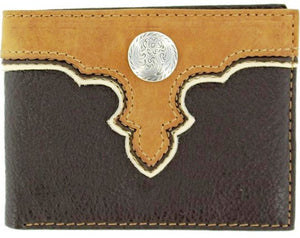 (MFWN5418002) Western 2-Tone Brown Bi-Fold Wallet with Silver Round Concho
