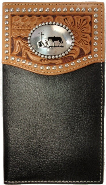 (MFWN5431401) Western Praying Cowboy Leather Wallet/Checkbook Cover