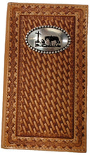 Load image into Gallery viewer, (MFWN5431648) Western Leather Basketweave Wallet/Checkbook Cover with Praying Cowboy Concho
