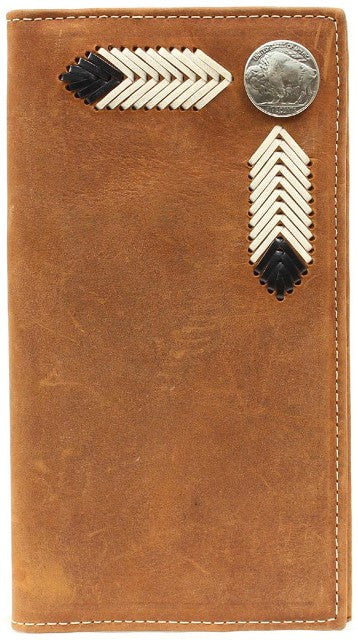 (MFWN5434044) Western Rodeo Wallet with Buffalo Nickel Concho and Feather Lacing