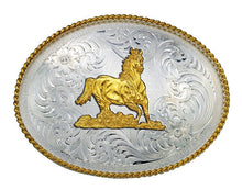 Load image into Gallery viewer, (MS1350-163) Western Silver &amp; Gold Galloping Horse Belt Buckle