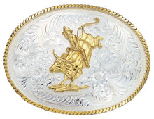 Load image into Gallery viewer, (MS2120) Large Silver Engraved Western Belt Buckle with Bull Rider