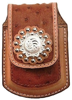 (MS25130) Brown Ostrich Pattern Western Razor Cell Phone Holder