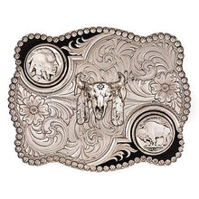 Load image into Gallery viewer, (MS3610-447M) Antiqued Buffalo Nickel Belt Buckle with Buffalo Skull