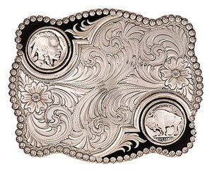 (MS3610NF) Antiqued Buffalo Nickel Flourish Belt Buckle