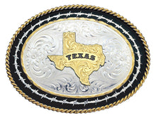 Load image into Gallery viewer, (MS6139-610TXBK) Twisted Rope & Barbwire Western Belt Buckle with Texas State