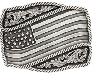 (MSA590S) "Waving American Flag" Western Belt Buckle