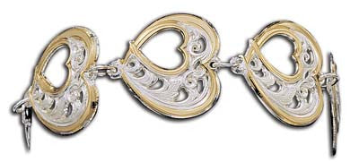 (MSBC60708) Western Silver & Gold Filagree Heart Bracelet