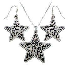 Load image into Gallery viewer, (MSJS60856) Western Silver & Black Filagree Star Necklace and Matching Earrings