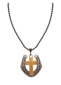 (MSNC1026NCF) "Ride With Me" Gold & Silver Cross/Horseshoe Necklace by Montana Silversmiths